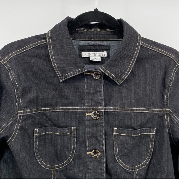 Ann Trinity Womens Denim Jacket Gray Buttoned Embroidered M - Picture 3 of 5
